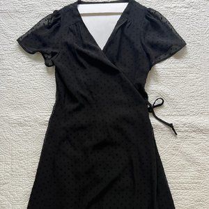 Swiss Dot Black Wrap Dress